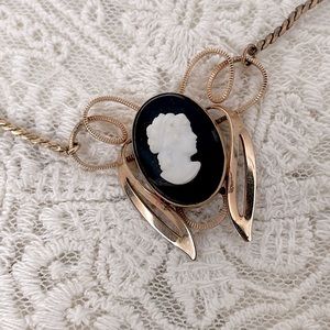 Vintage Black Cameo Necklace 12K GF